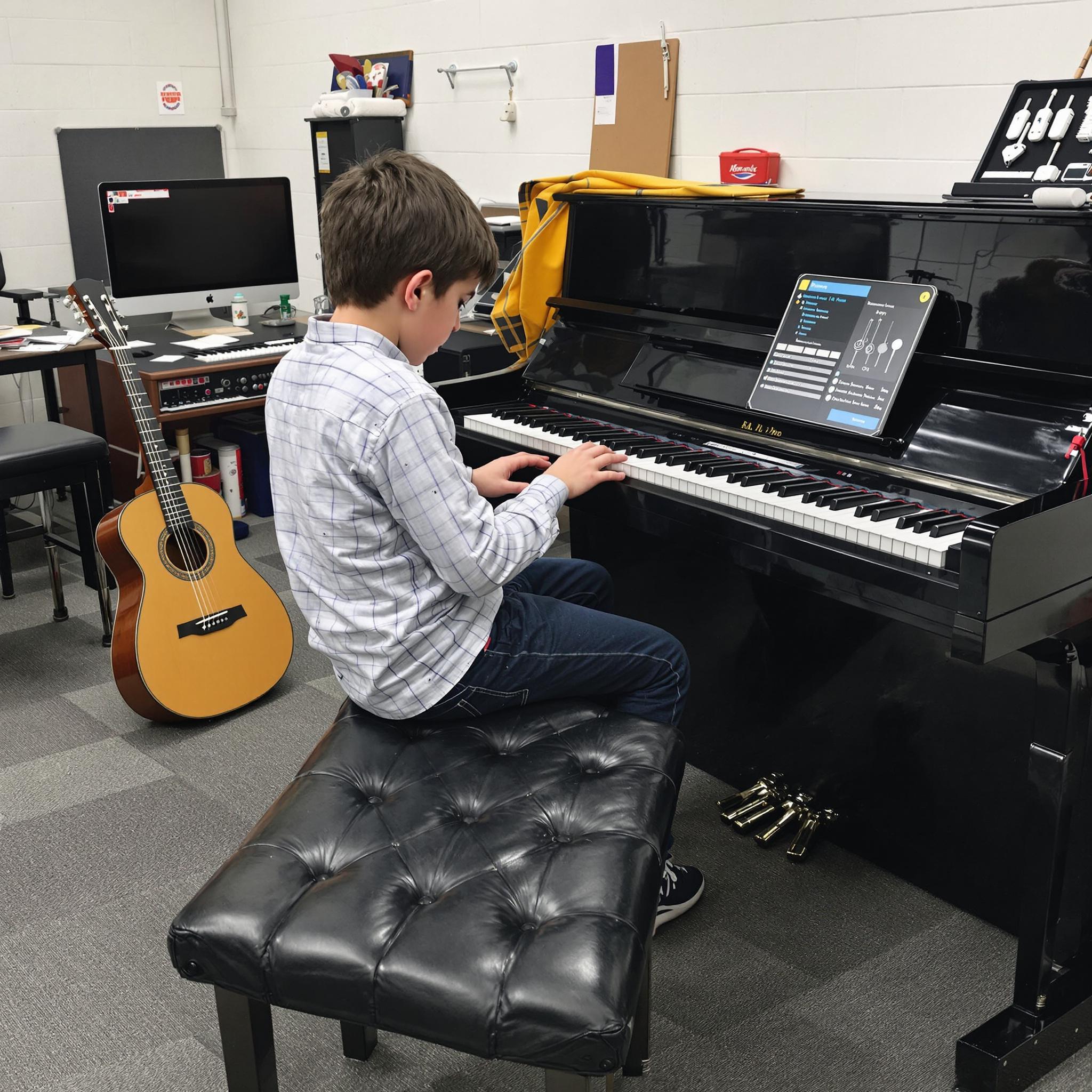 boy playing piano at music class learn the art
