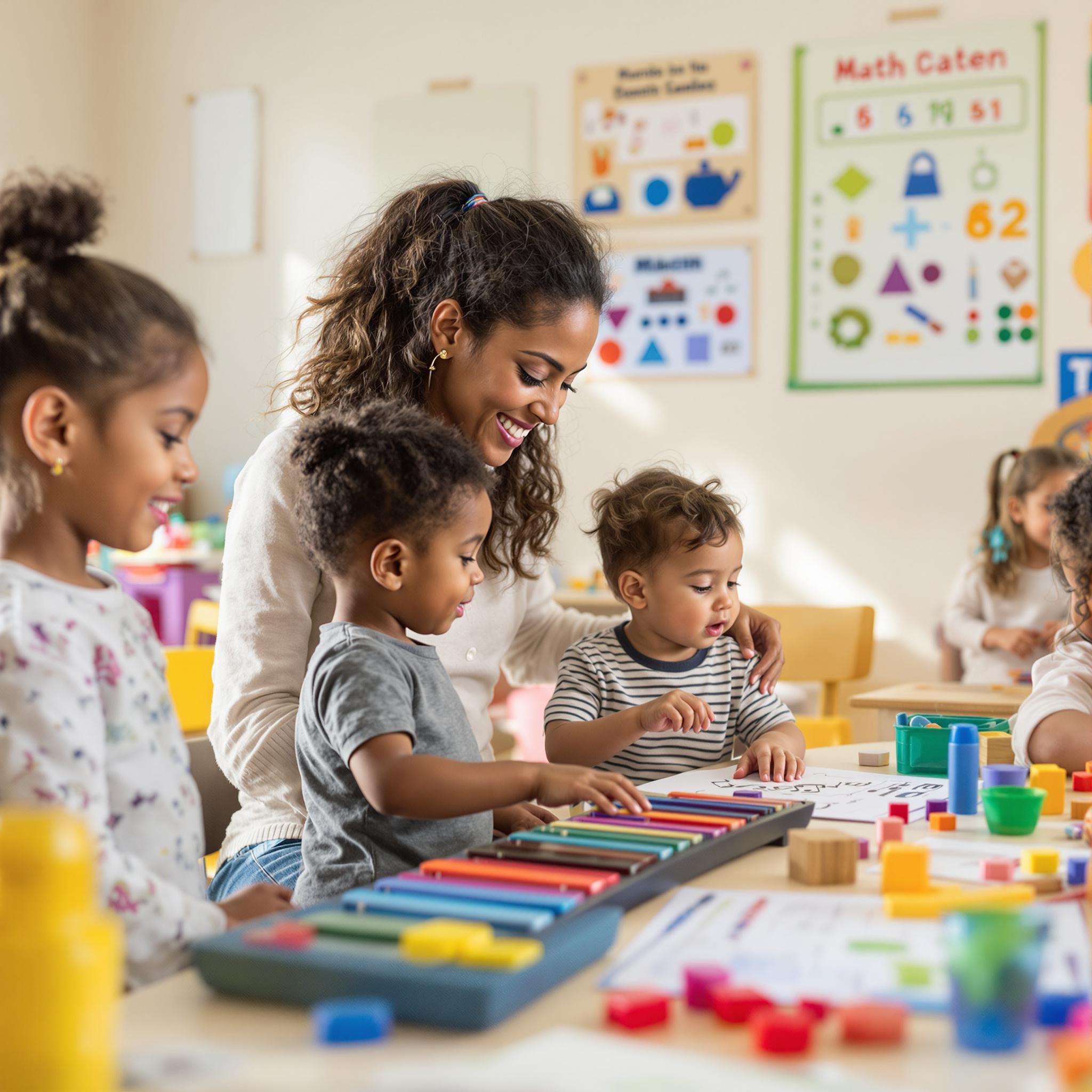 teacher and children engaged in a fun music and learning activity at Learn the Art