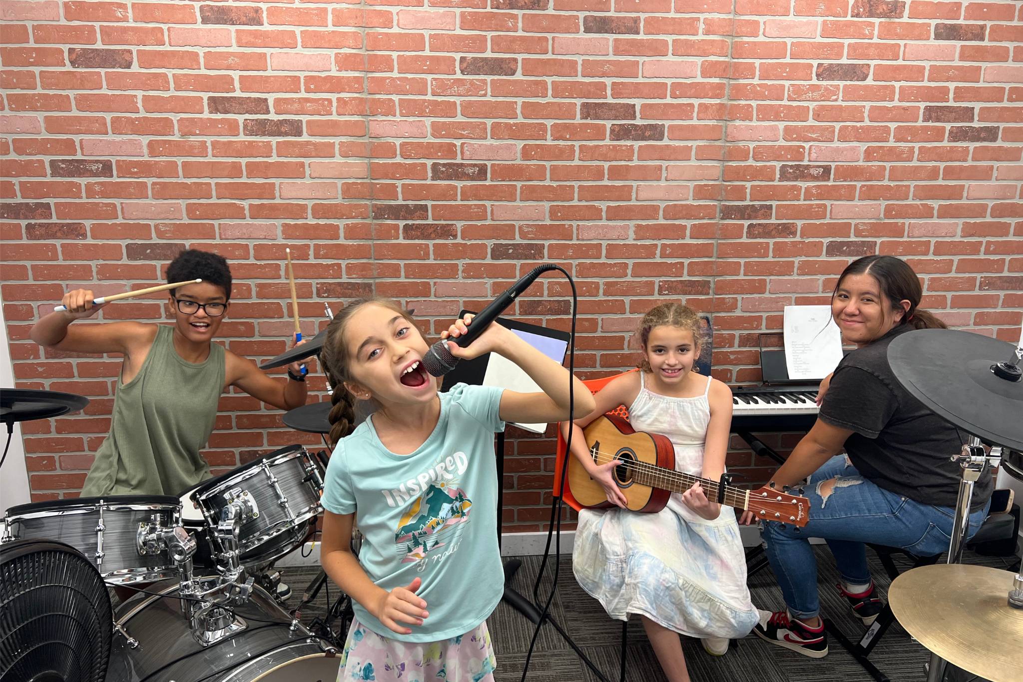 students in music class